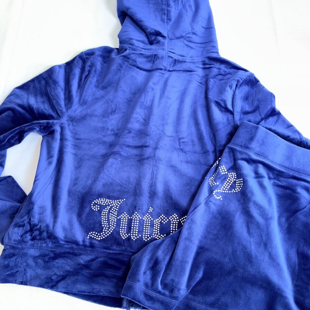 Juicy Couture Tracksuit Set L Atlantis Blue NEW Velour Rhinestone Hoodie Shorts